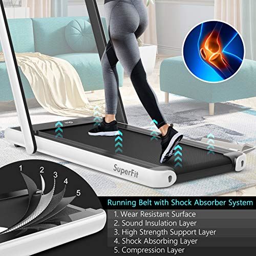 Goplus 2 in 1 Folding Treadmill with Dual Display, 2.25HP Superfit Under Desk Electric Pad Treadmill, White
