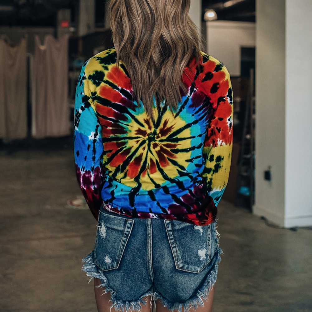 Fall Tie Dye O Neck Shirt with Full Sleeves