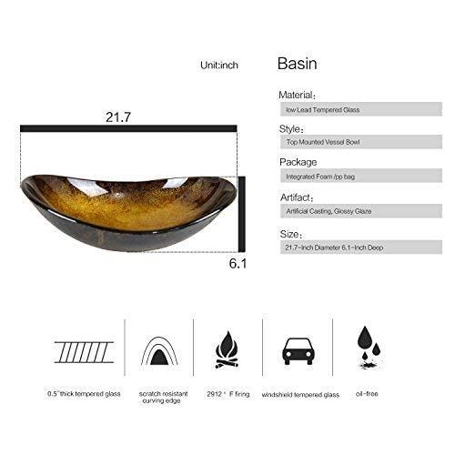 Glass Vessel Sink Free Oil Rubbed Bronze Faucet and Pop-up Drain,Gold ingot