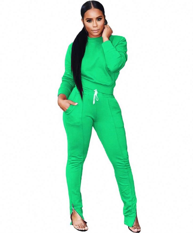 Solid Color Long Sleeve Sweatshirt Zipper Joggers Tracksuit Sweat Suit 2 Piece Sweatsuit Set Outfits Women Track Suit