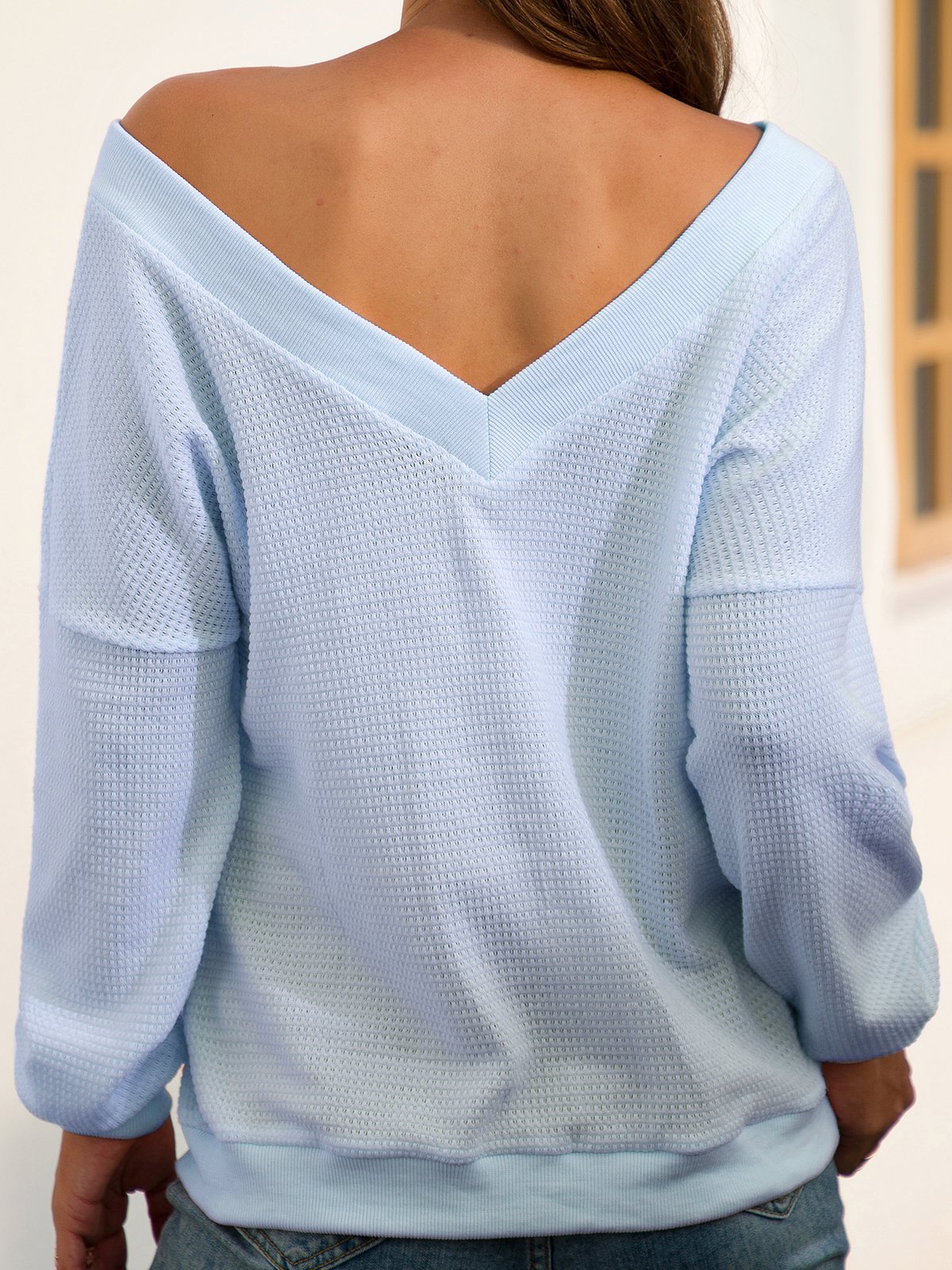 Casual V Neck Long Sleeve Solid Backless Sweaters