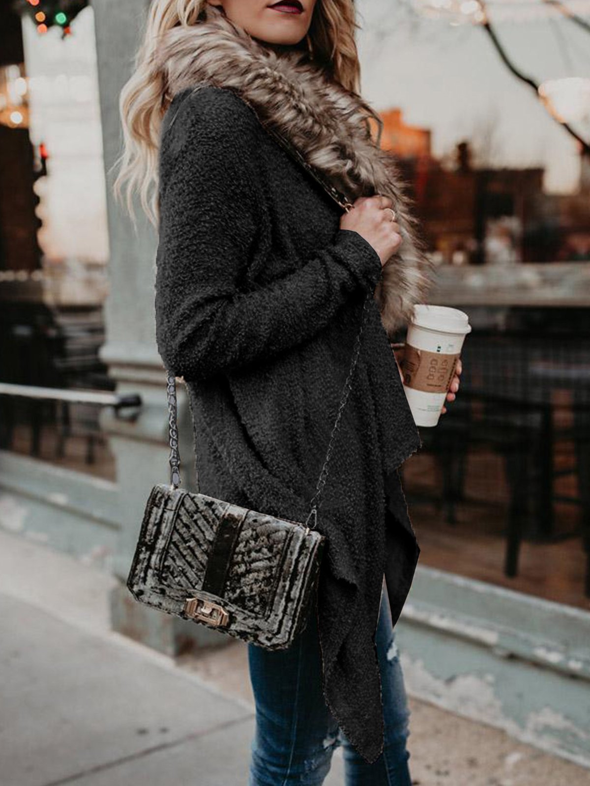 Paneled Elegant Solid Shawl Collar Quilted Coat