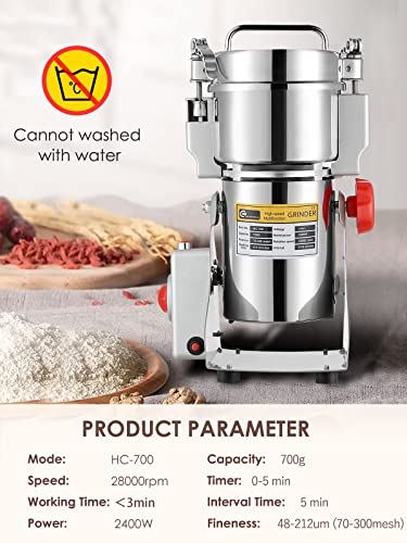 700g Electric Grain Grinder Mill Safety Upgraded 2400W High-speed Spice