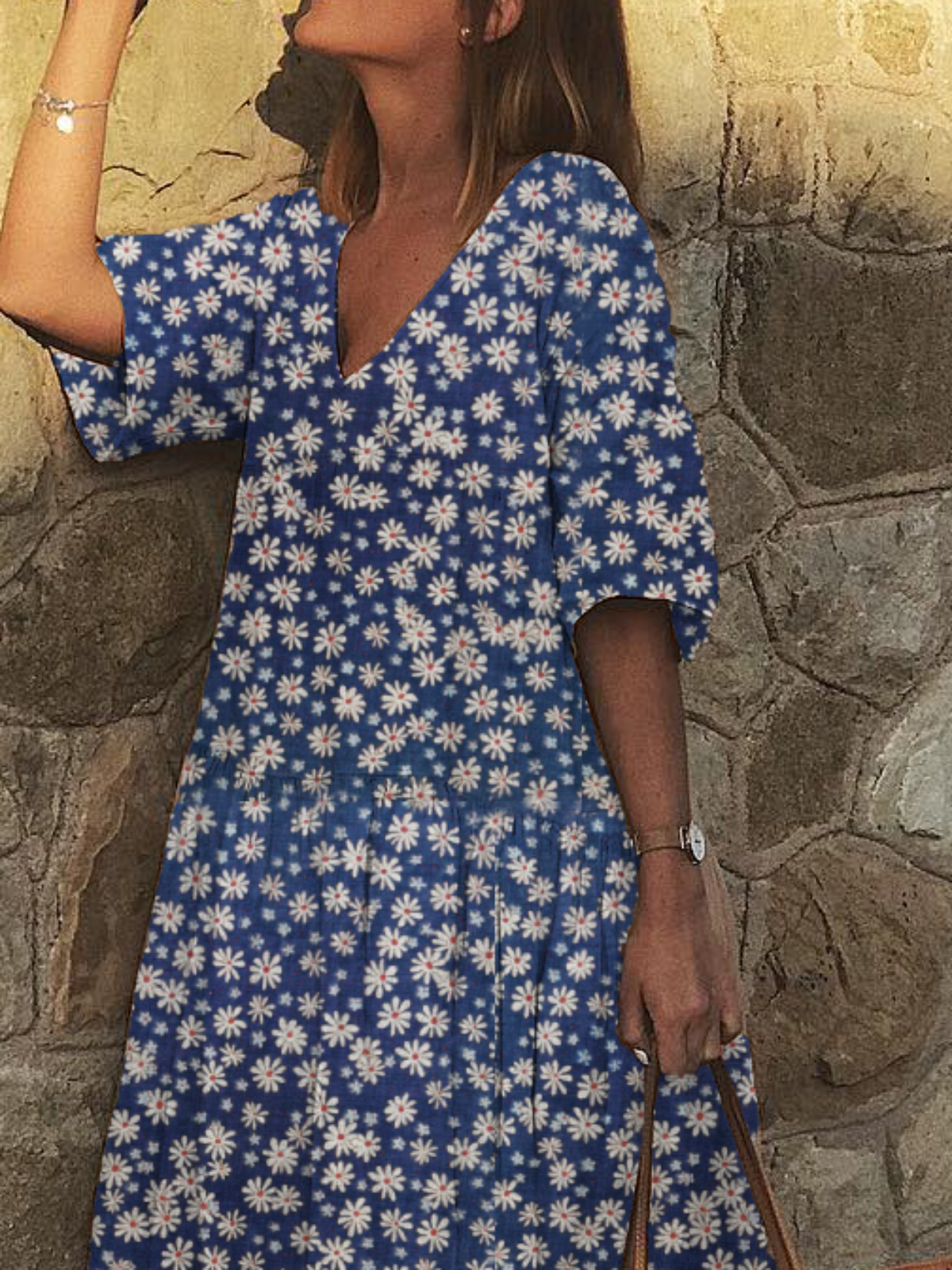 Plus size V Neck Short Sleeve Floral Dresses