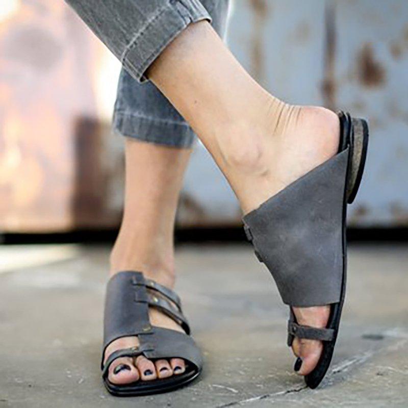 Women PU Sandals Casual Slip On Plus Size Shoes