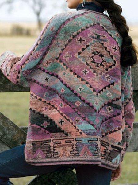 Vintage Color-Block Tribal Women's Cardigan