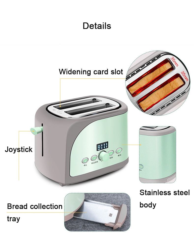 Stainless Steel Bread Maker Timer Electric Toaster Sandwich Toast Oven Grill 2 Slices Slot