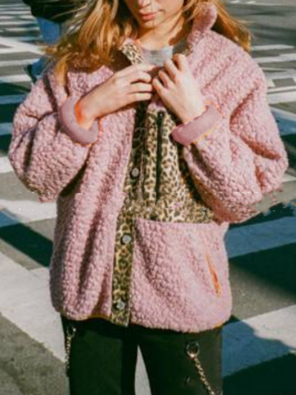 Leopard Print Side Zipper Pocket Paneled Woven Lapel Holiday Coat