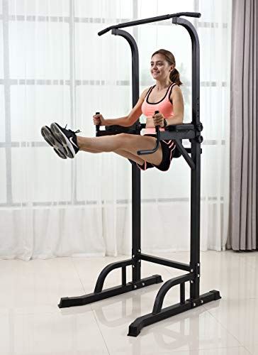 ZENOVA Power Tower Pull Up Dip Station Height Adjustable- Pull Up Station Tower, Black