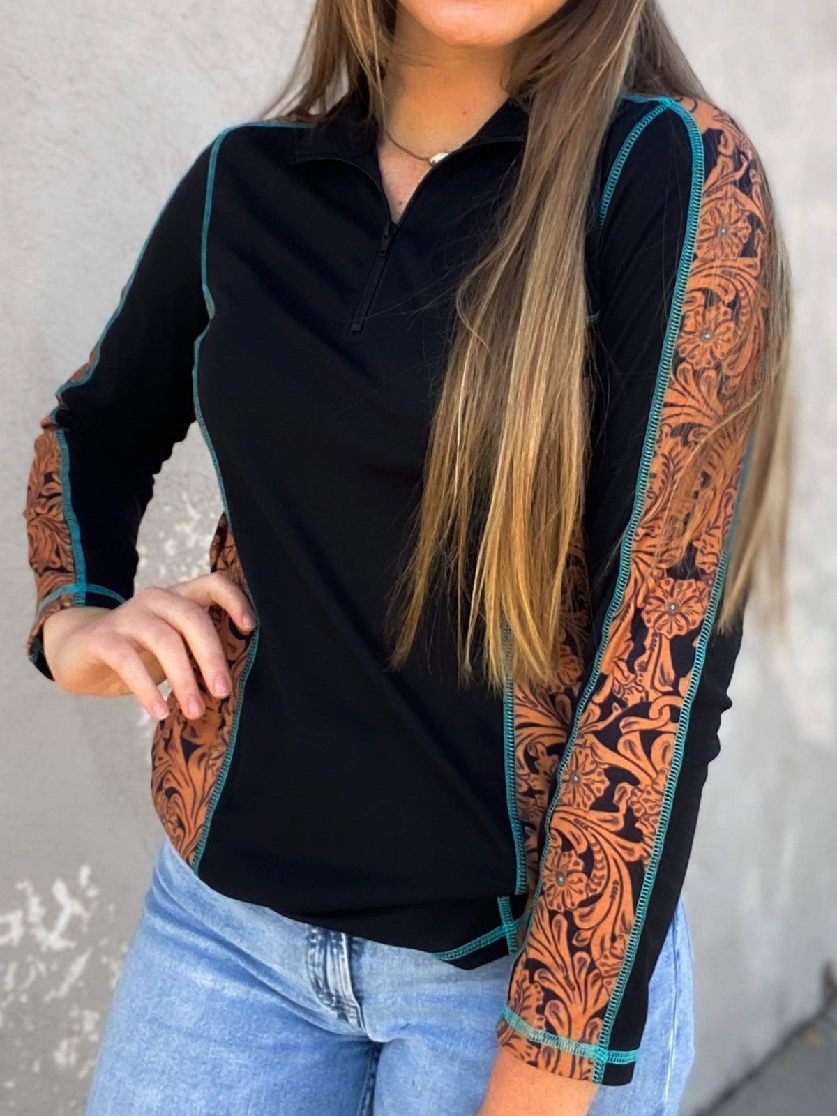 Long Sleeve Vintage V Neck Floral Shirts & Tops