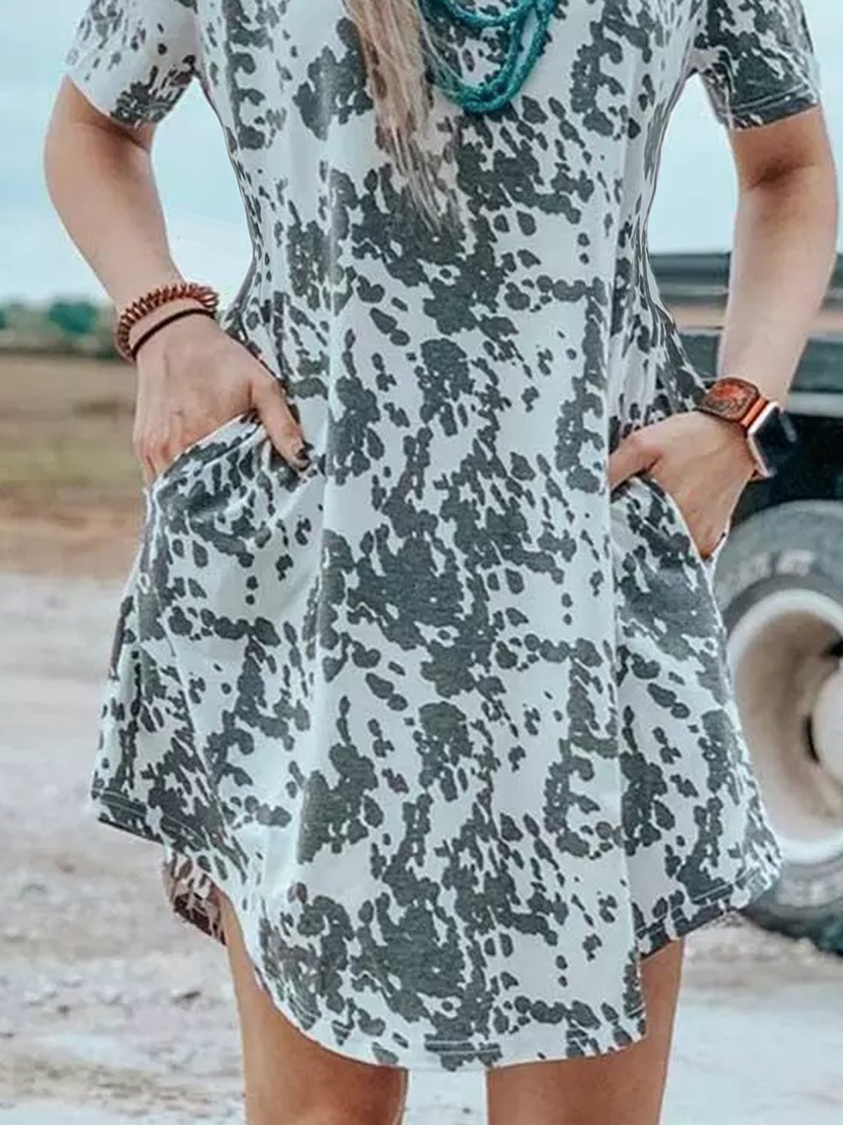 Casual Crew Neck Short Sleeve Animal Dresses