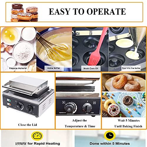 Electric Donut Maker, 6 Holes Commercial Doughnut Making Machine Non-stick