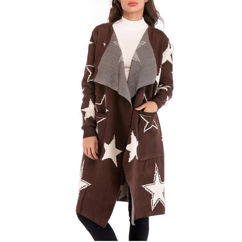 Loose Star Pattern Knitted Cardigan Long Coat