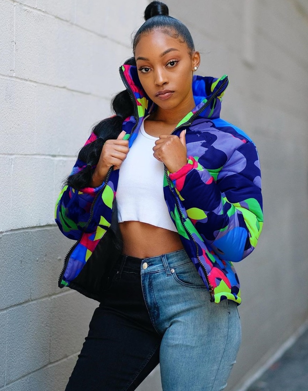 Winter Zipper Up Camou Padded Jacket