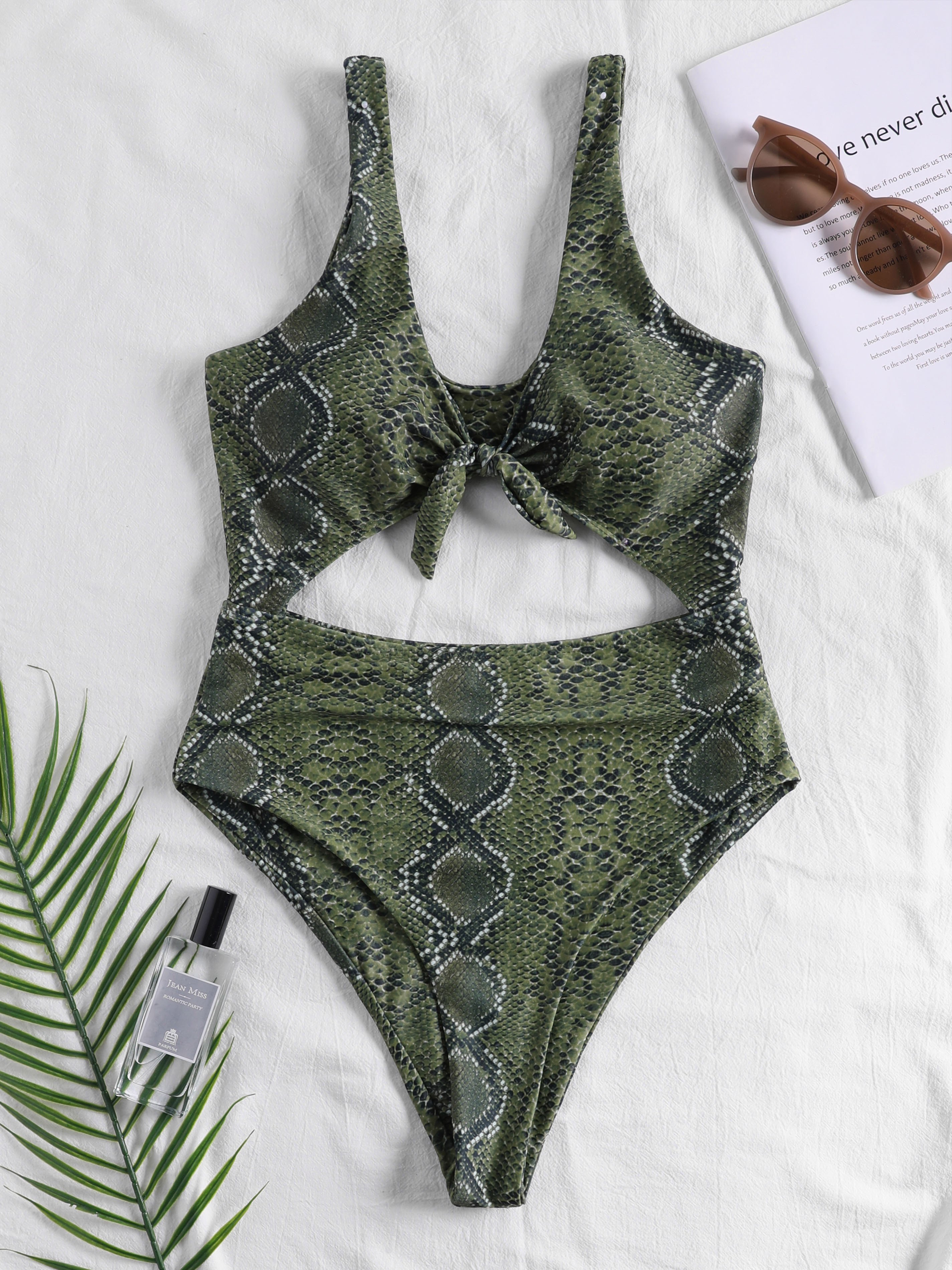 Snake Print Cut Out One-Piece Swimsuit
