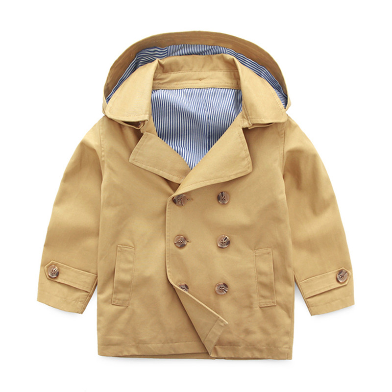 2017 New Spring Autumn Boys Trench Coat Soild Color Double-breasted Children Coats Hooded Boy Jacket Kids Clothes Boys Overcoat