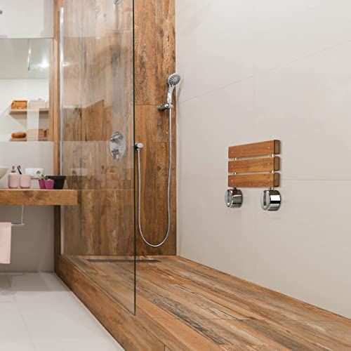 Shower, Wood Shower Stool Fold Down 400 Lbs Capacity Wall Mounted