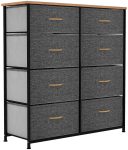 Bedroom, Living Room & Closets – Sturdy Steel Frame, Wooden Top & Easy Pull Fabric Bins (Dark Grey)