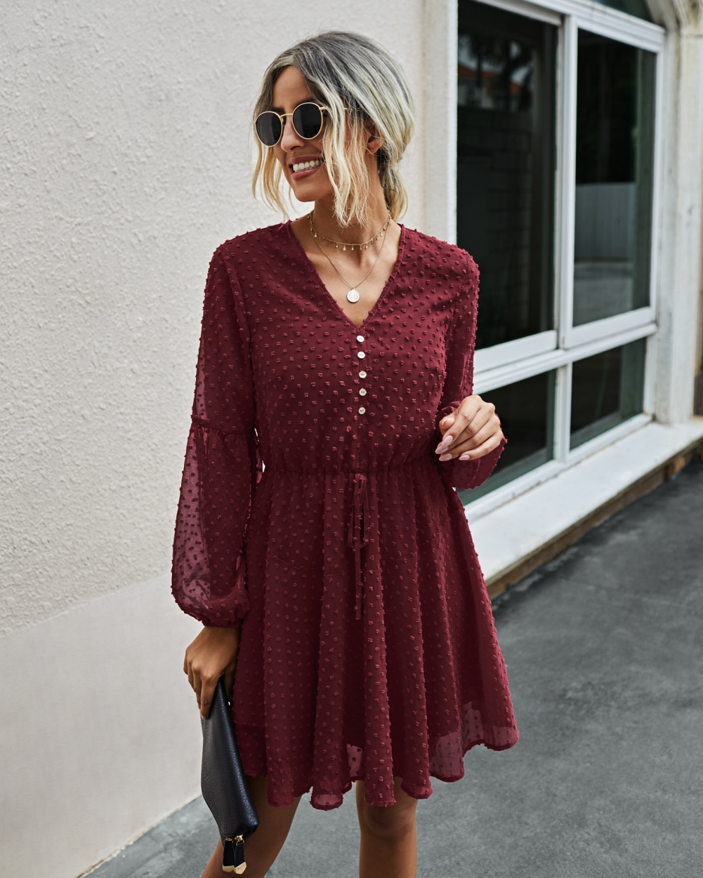 Western Long Sleeve V-Neck Skater Dress