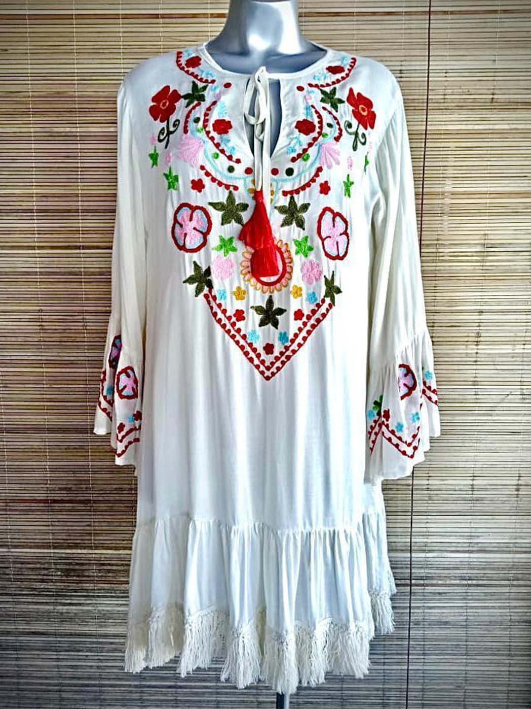 Cotton-Blend Boho A-Line Dresses