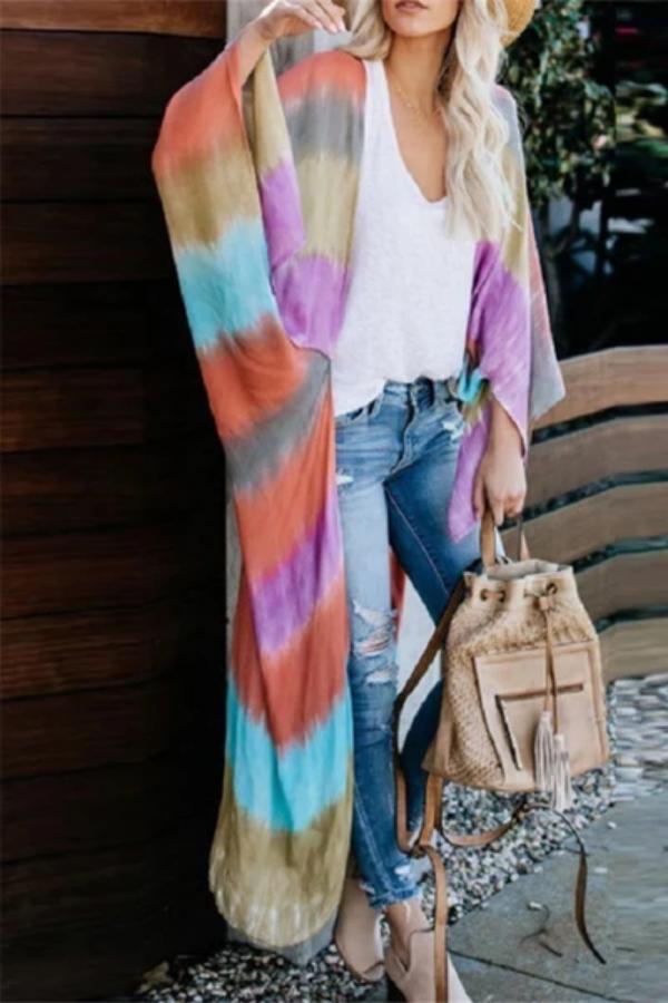 European And American Wind Tie Dyed Thin Sunscreen Cardigan Coat