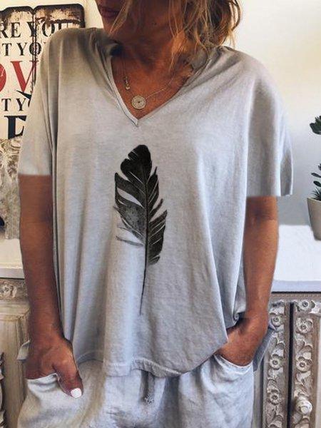 Printed Short Sleeve V Neck Casual Shirts & Tops