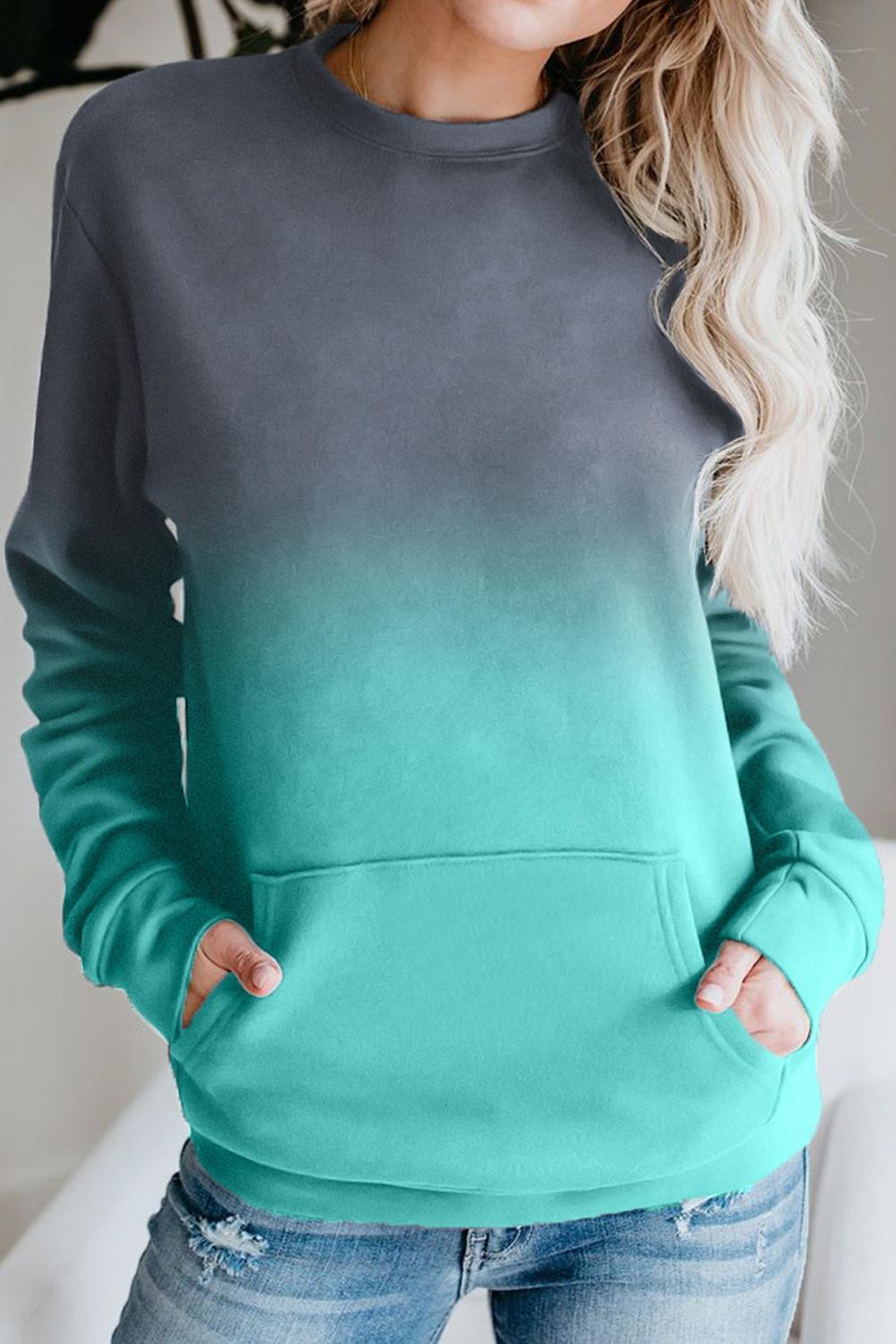 Blue Ombre Kangroo Pocket Pullover Sweatshirt
