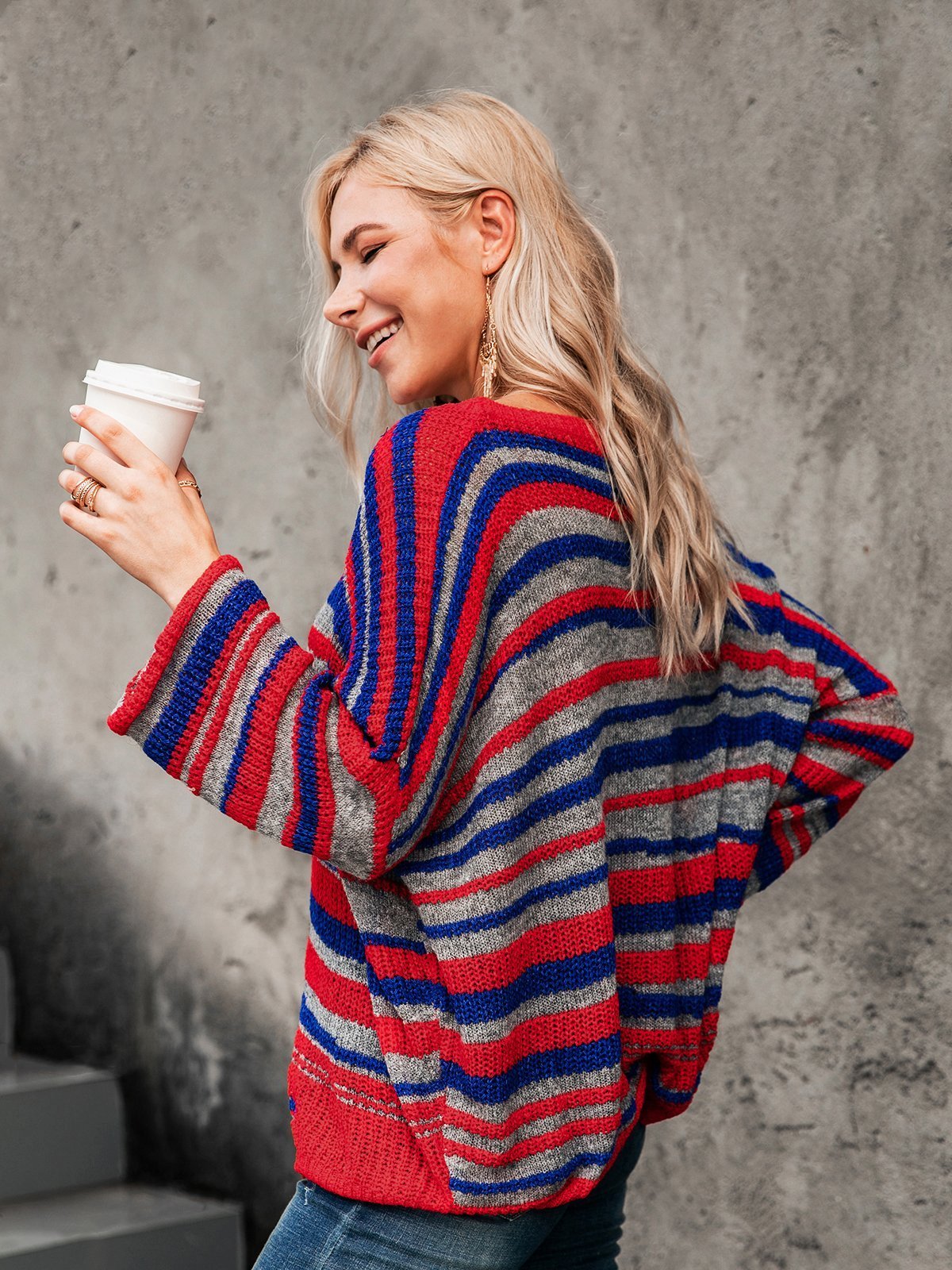 Basic Striped Scoop Neckline Sweater