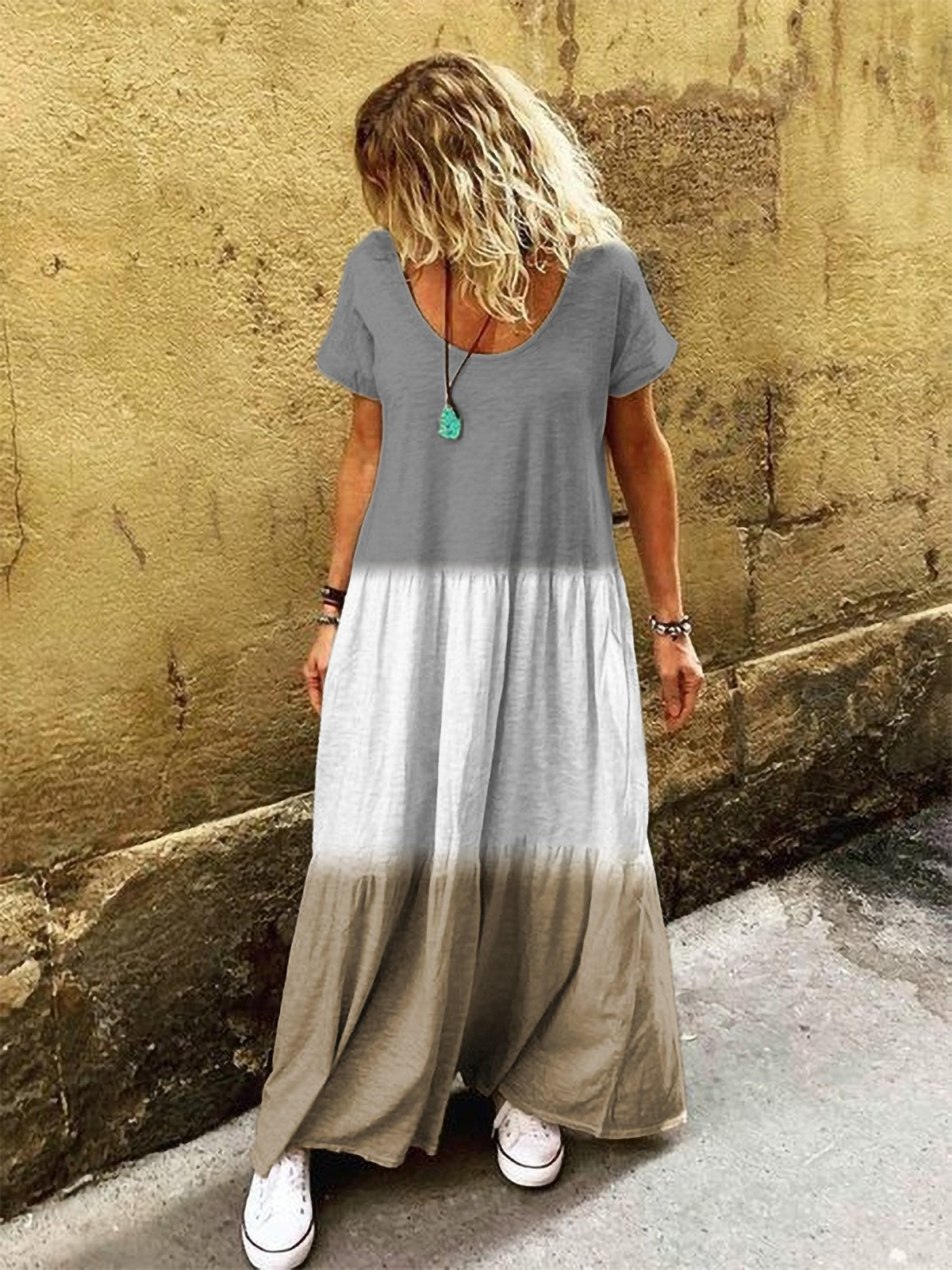 Color-Block Cotton Casual Dresses