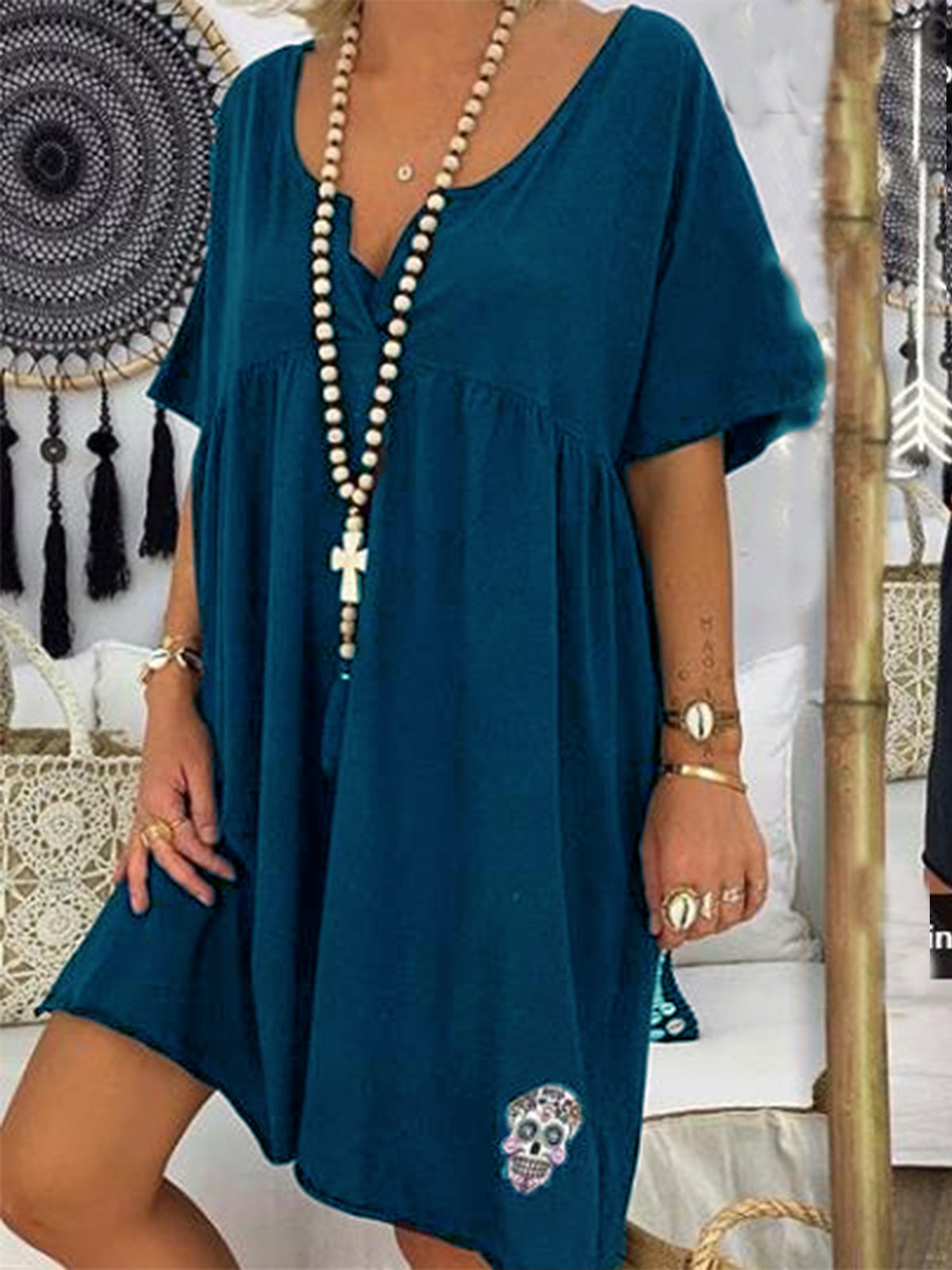V Neck Short Sleeve Casual Dresses