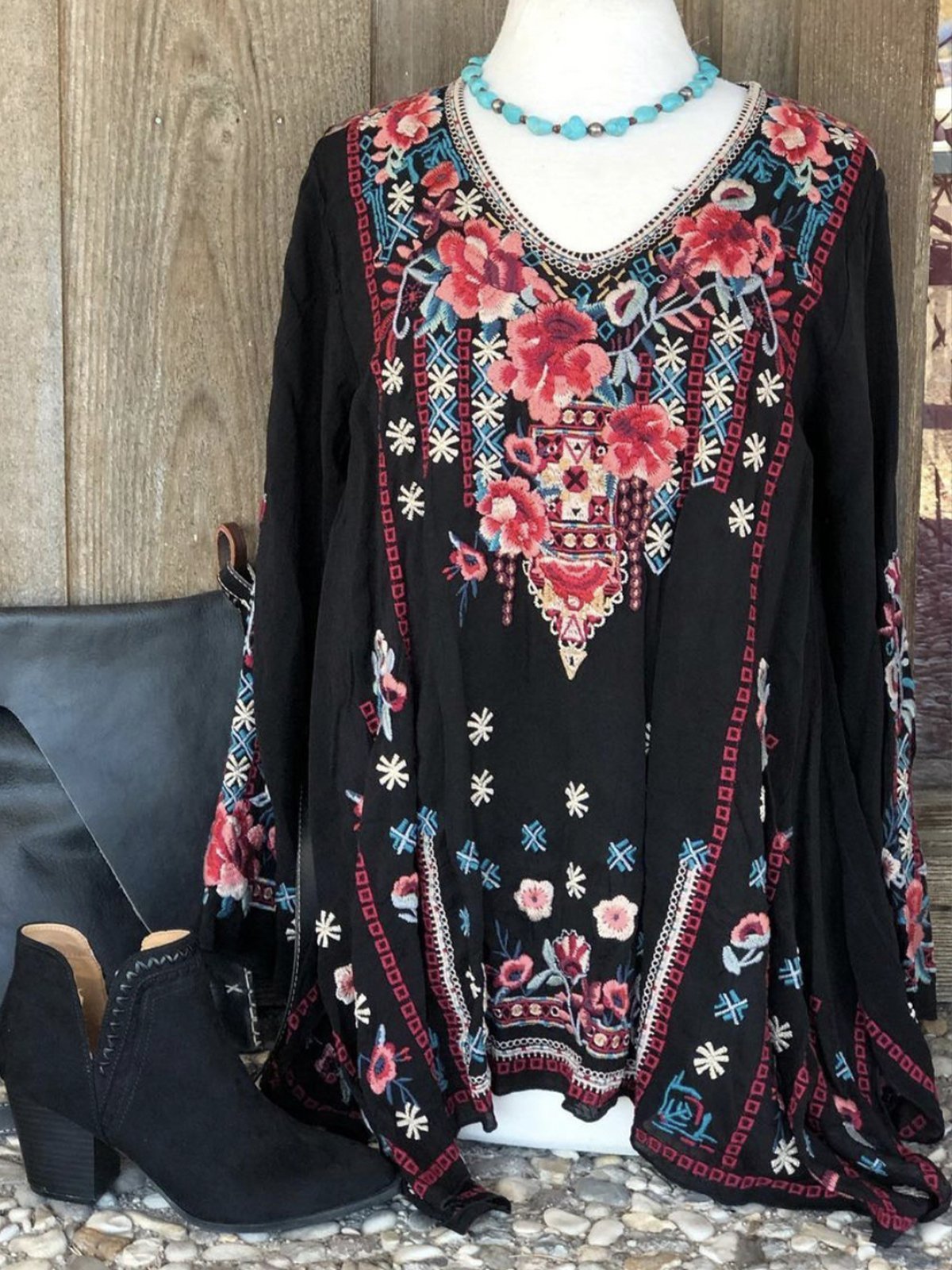 Vintage Floral-Print Floral Batwing Shirts & Tops
