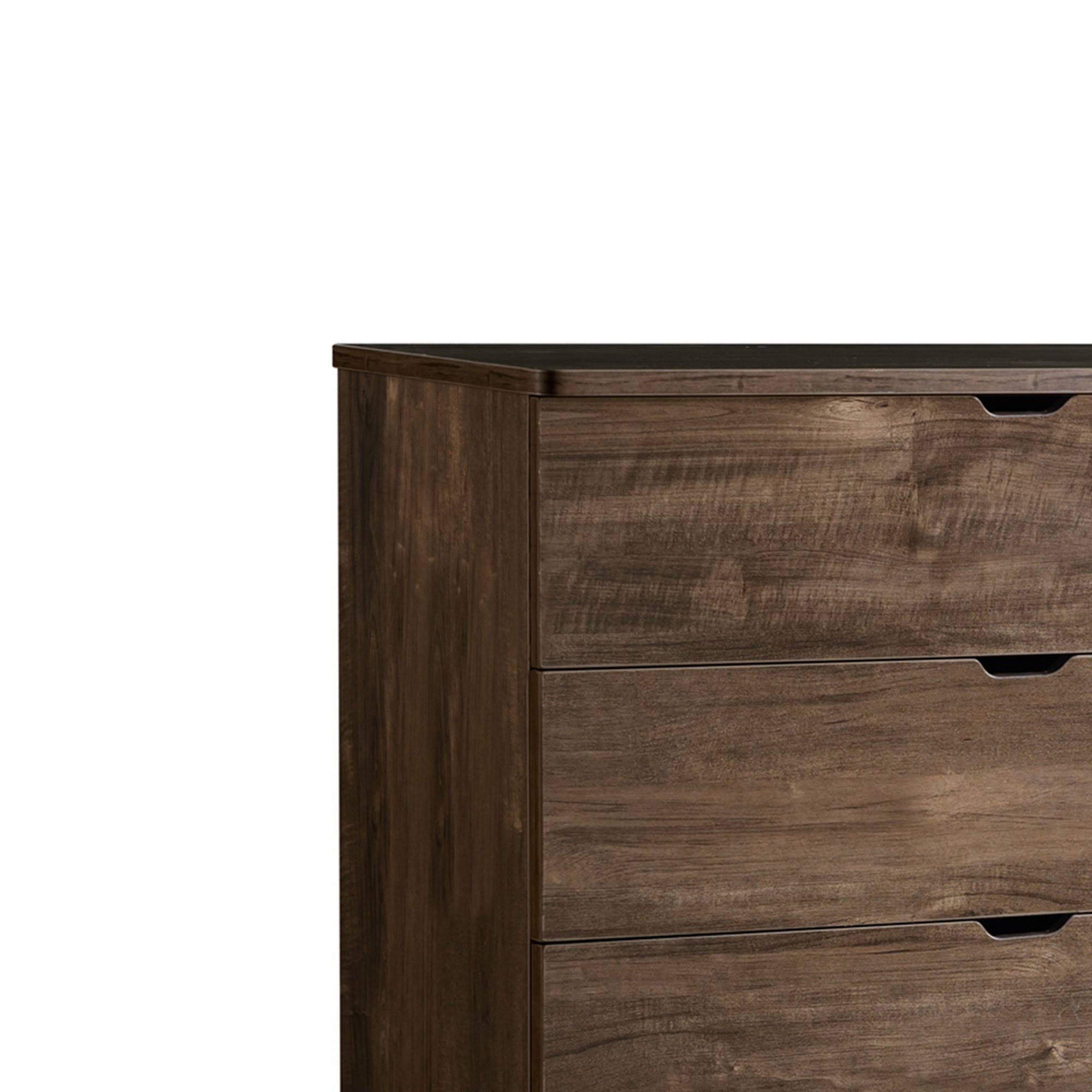 Grained Wooden Chest with 5 Drawers and Straight Legs, Walnut Brown