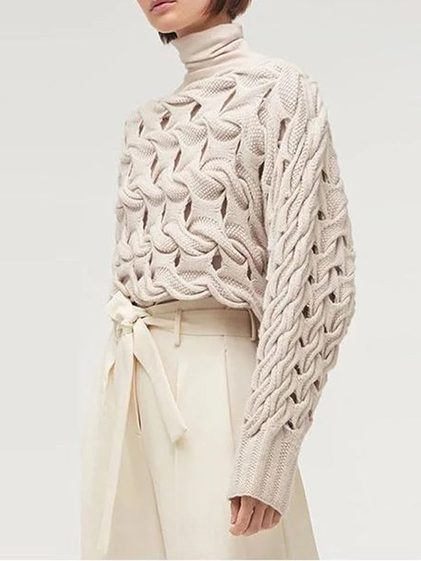 Fashion Solid Color Openwork Knit Sweater