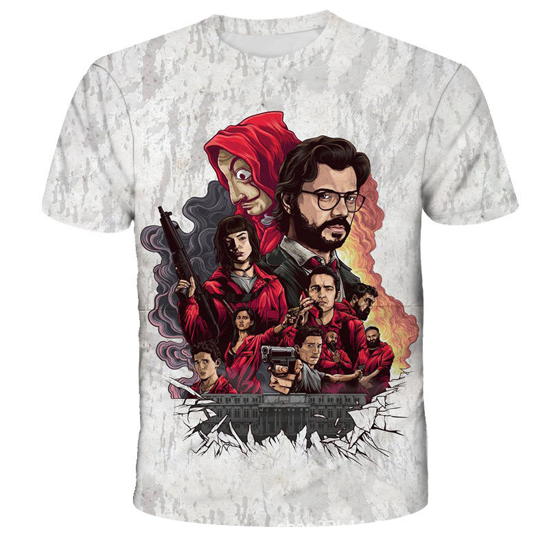 Summer 3D digital printing cross-border T-shirt men's casual loose short-sleeved T-shirt