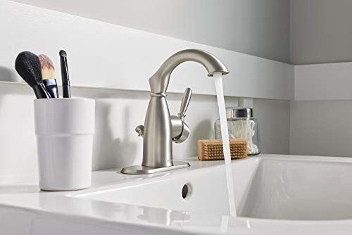 Hole Rustic Farmhouse Bathroom Sink Faucet with Optional Deckplate, Spot Resist Brushed Nickel