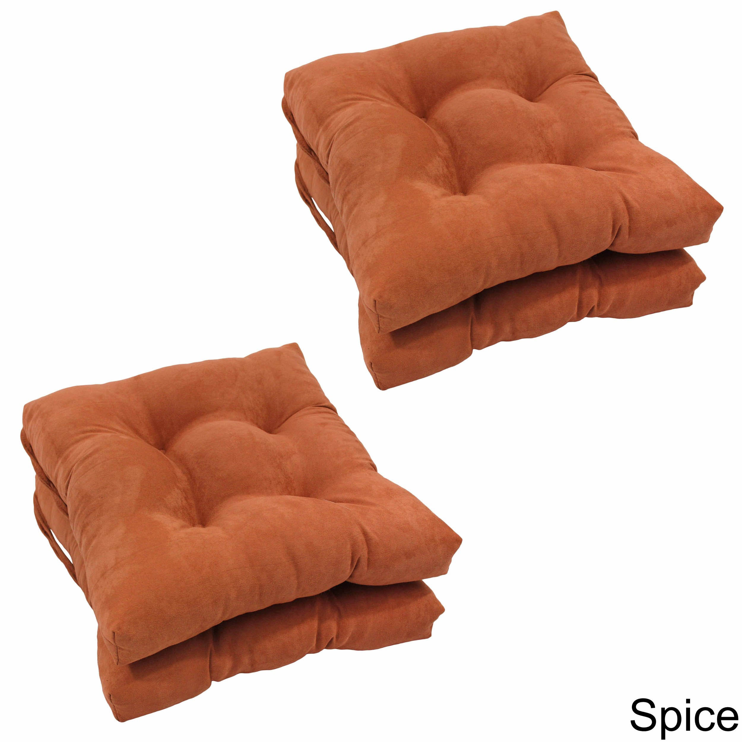 Blazing Needles 16-inch Solid Micro Suede Square Tufted Chair Cushions (Set of 4) - Spice