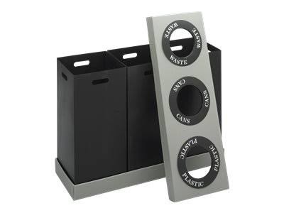 Safco Products Company SAF9798BL Disposal Recycling Center- 3-28 Gallon- 46in.x16in.x33in.- GY-BN