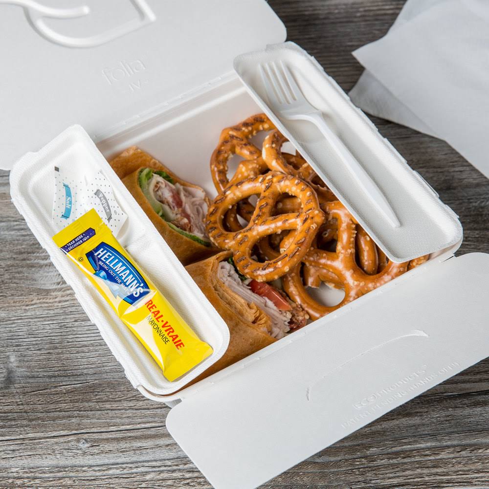 Eco-Products Folia 58-oz. Sugarcane Takeout Container / 150-ct. Case