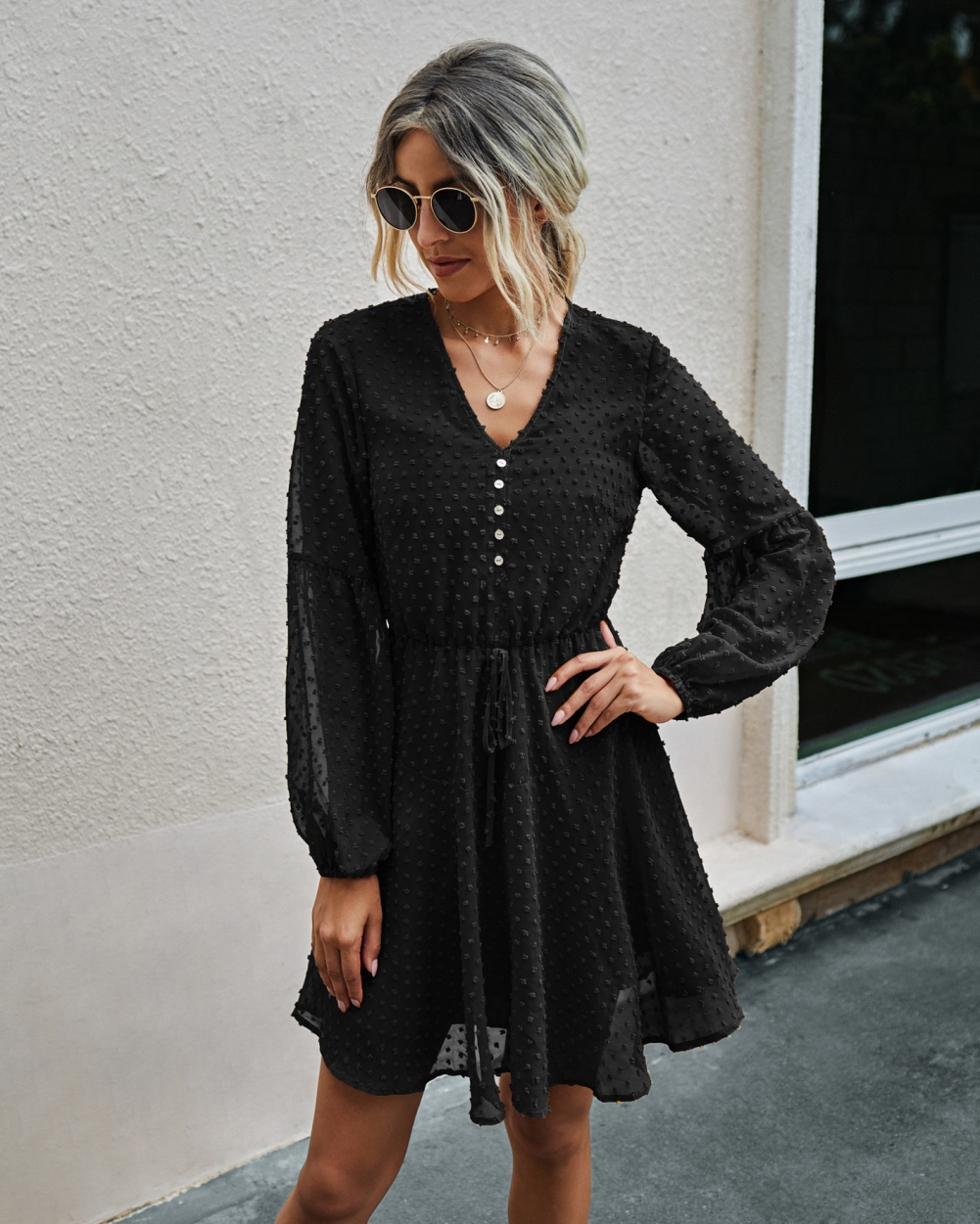 Western Long Sleeve V-Neck Skater Dress