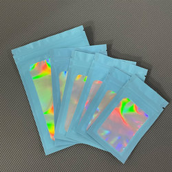 Laser Rainbow plastic zipper bag makeup brush holographic Packing bags clear Mylar pouch Holographic Packaging Bag