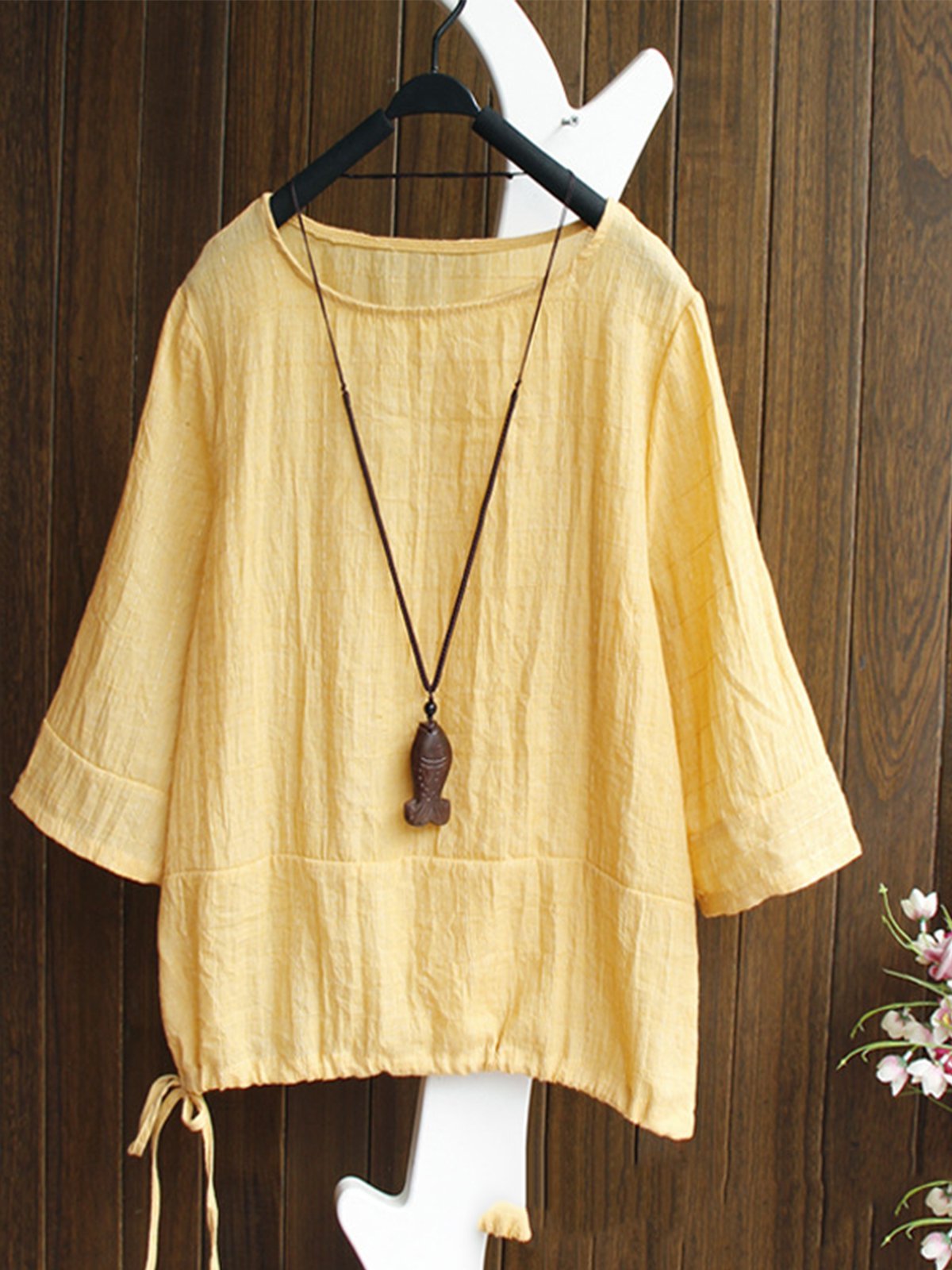 Casual Cotton-Blend Half Sleeve Round Neck Shirts & Tops