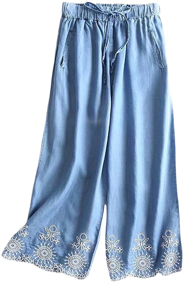 Women's Embroidered-Trim Denim Gaucho Pants