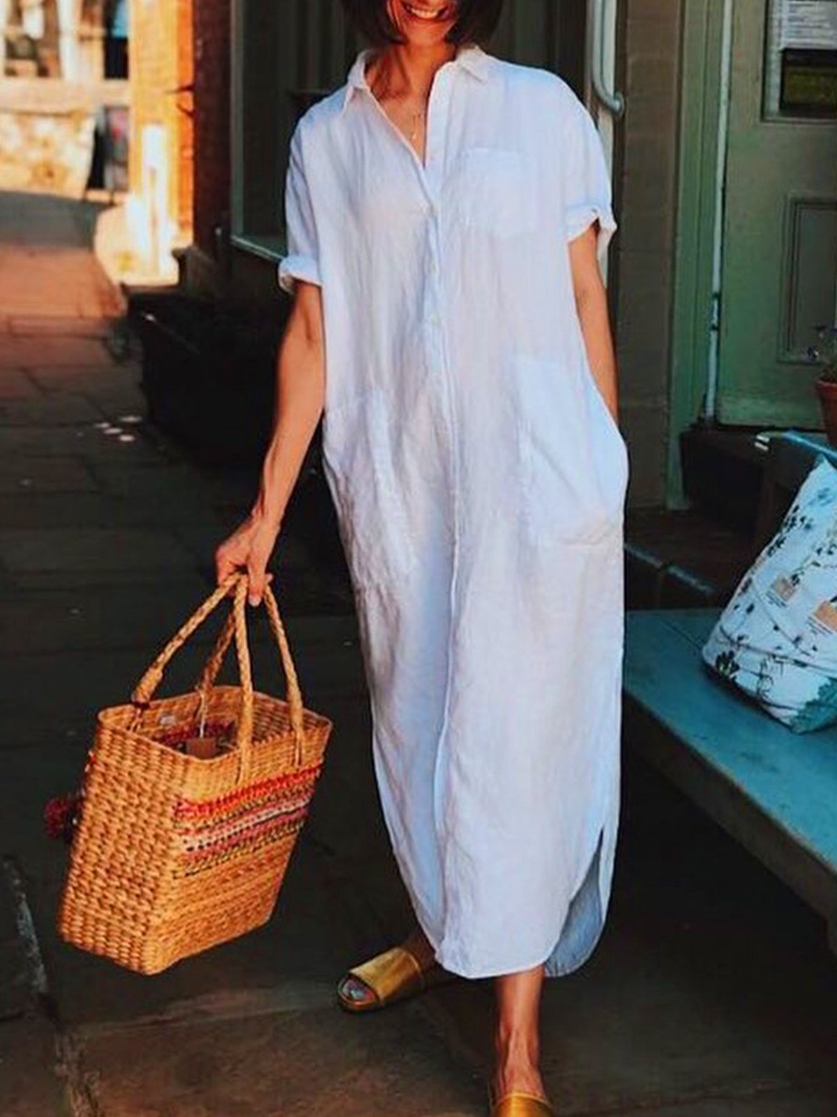 Plus Size short sleeve  V-neck  Elegant Casual  Midi  Dress