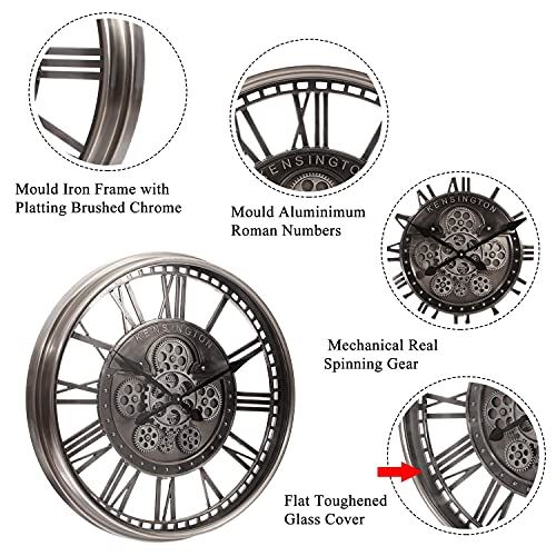 21��� Industrial Real Moving Gears Metal Wall Clock with Roman Numerals