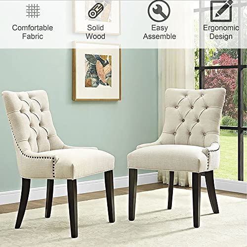 Dining Accent Chairs Set of 4 Beige Fabric Dining Chairs