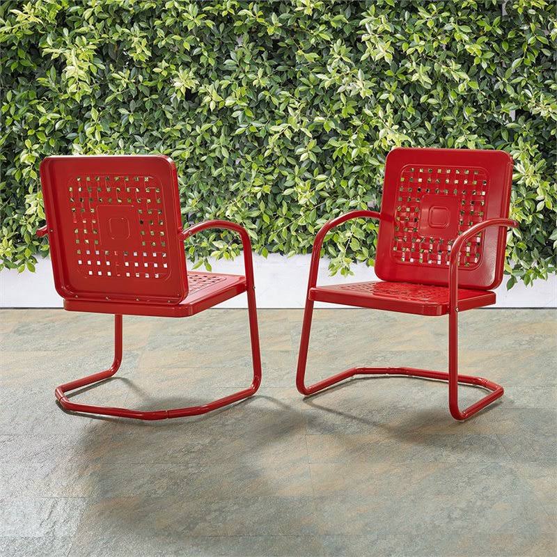Crosley Bates Metal Patio Chair in Red (Set of 2) - CO1025-RE