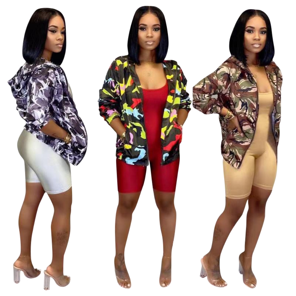 Camou Print Long Sleeve Hoody Jacket
