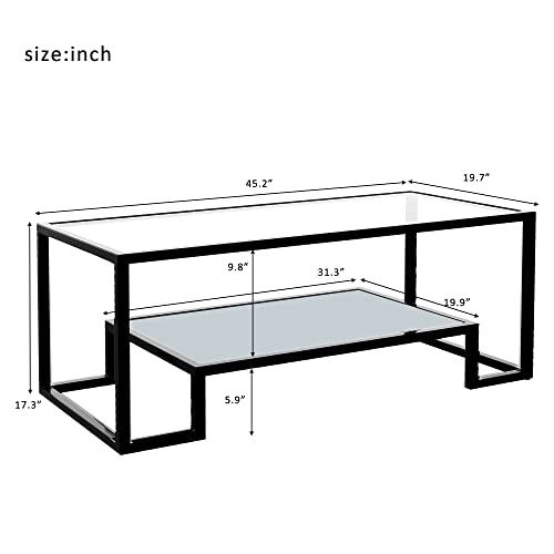 Glass Coffee Table Cocktail Tables, Metal with Stained White Tempered Glass / 2-Tier