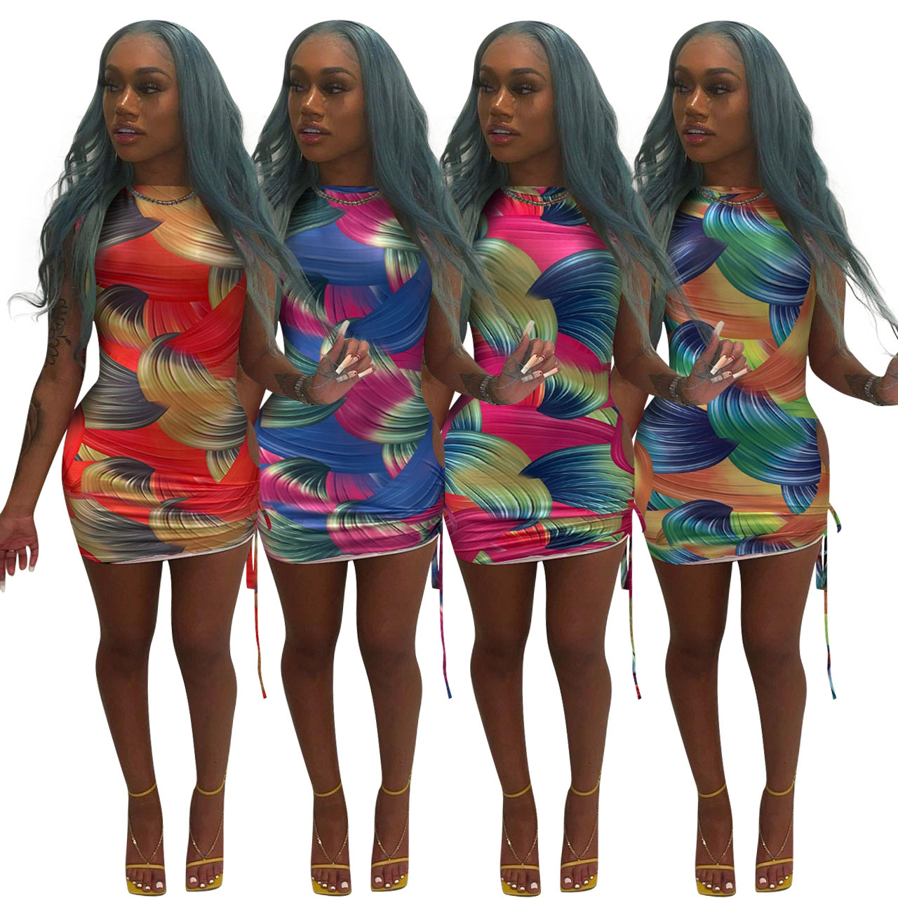 Sexy Womens dress with pleated print NK225