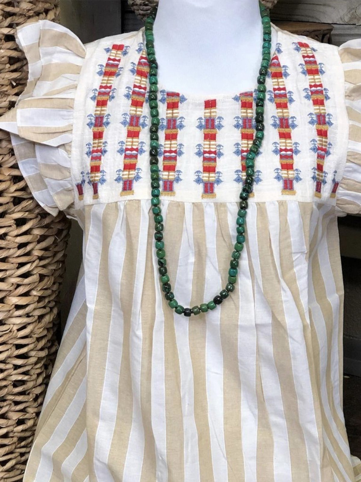 Boho Cotton-Blend Geometric Short Sleeve Shirts & Tops